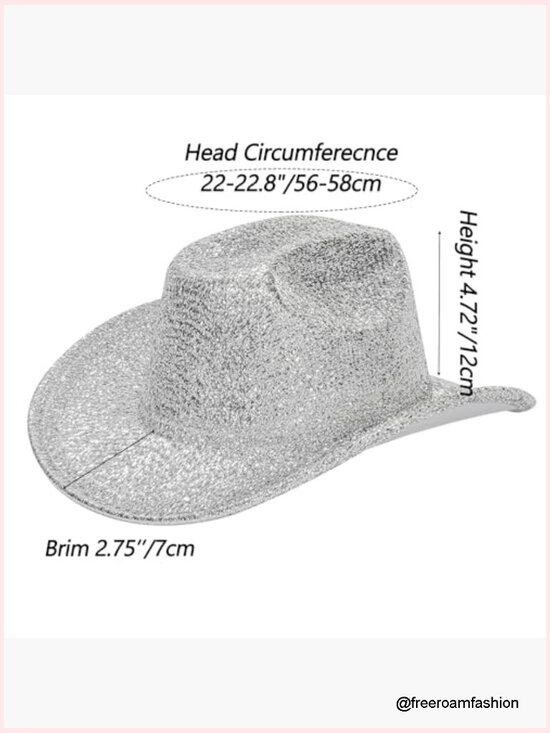 Holographic Cowboy Hat with Adjustable Strap, Medium, Glitter Rave Party main image 4